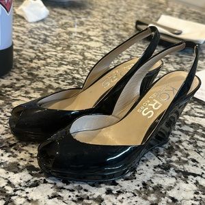 Kors Michael Kors black sling back peep toe wedges